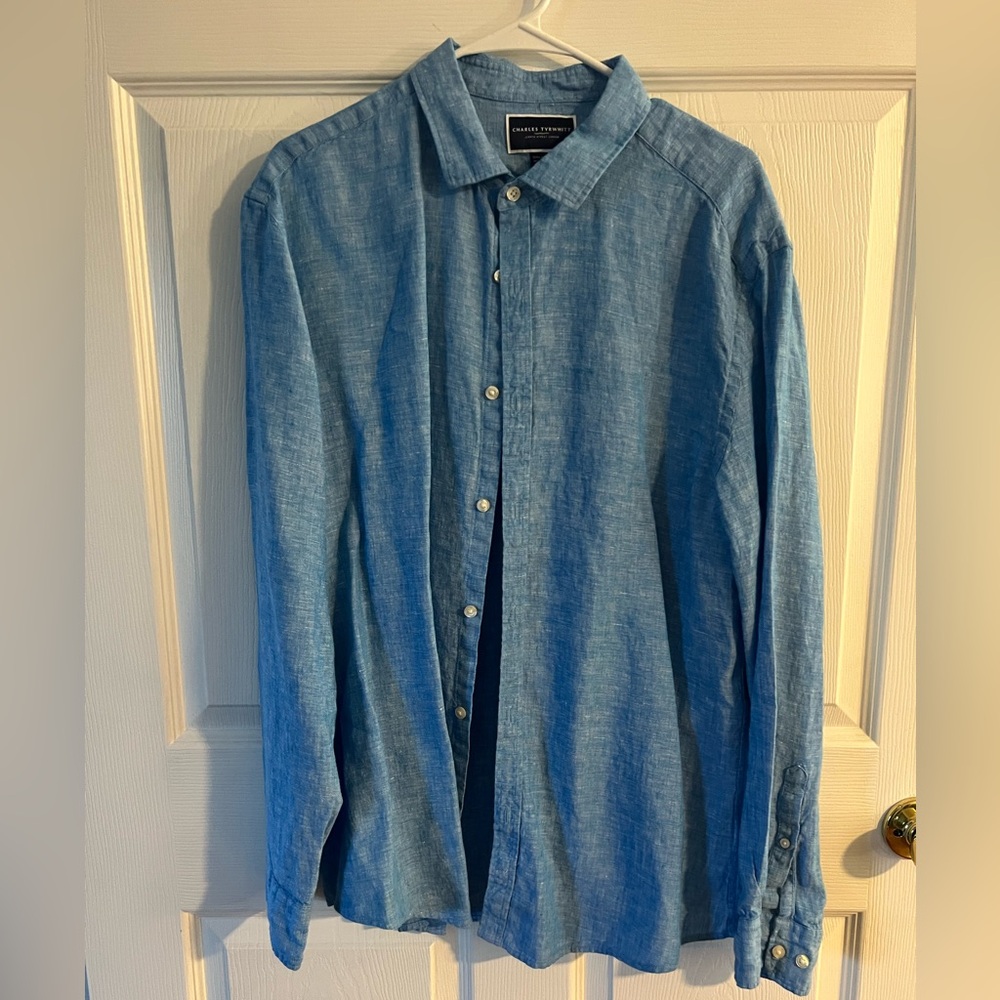 Charles Tyrwhitt Linen, Light Blue (Ocean blue) Casual Shirt